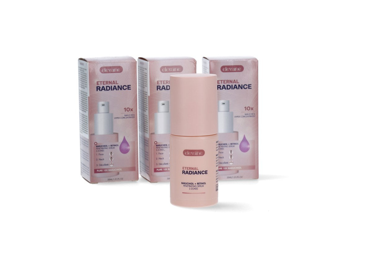 Sérum Eternal Radiance d'Elevaine et son coffret, bakuchiol et rétinol